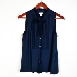 J. Crew Black Silk Sleeveless Blouse Pleated Bow 8